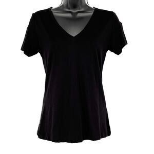 Cuyana Short Sleeve V-Neck Tee Shirt in Black Size X-Small